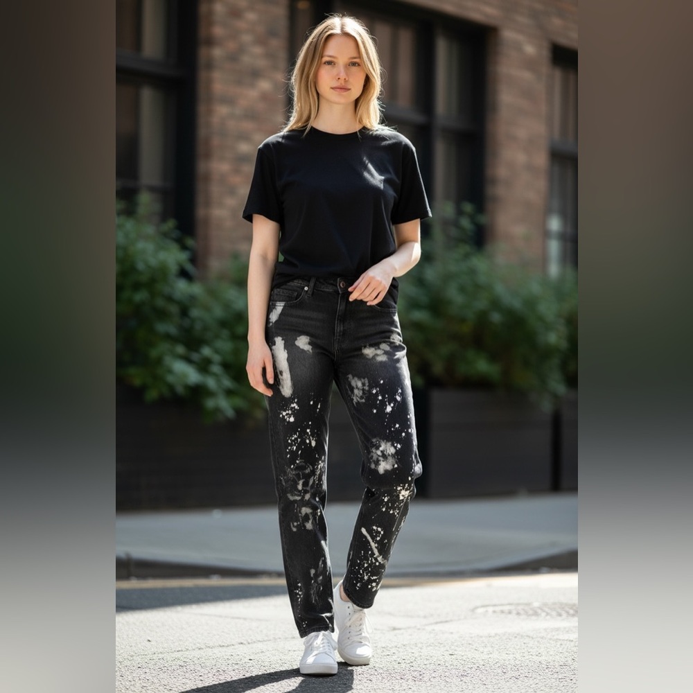 Zara Black Splattered Denim Jeans